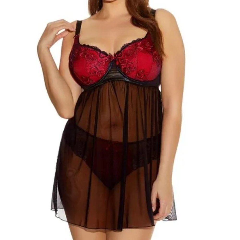 Elomi Anushka Chemise US 36I (UK 36G) Black Red Underwire Bra Sized Lingerie NWT